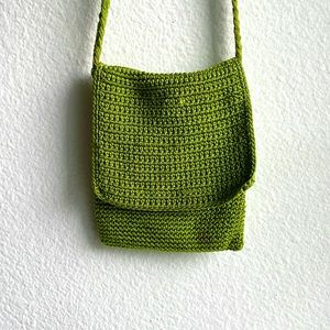 The Sak crochet crossbody purse in chartreuse green